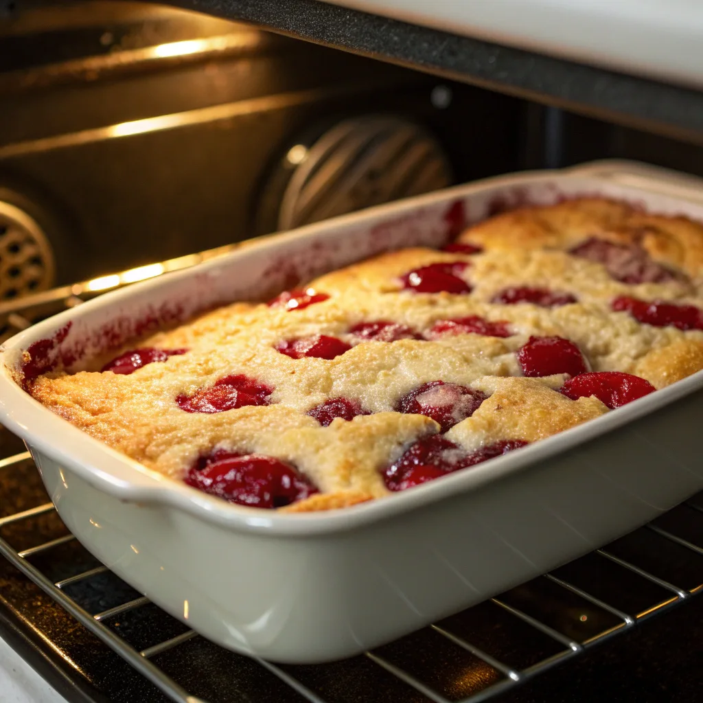Old-Fashioned Cherry Lemon Dump Cake Made Simple 10 Cherry Lemon Dump Cake bubbling in oven