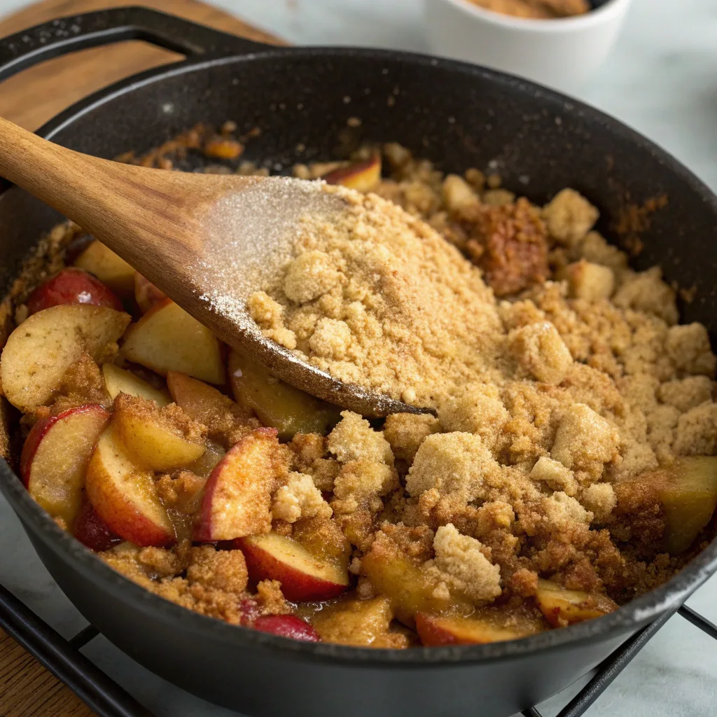 Easy Caramel Apple Dump Cake & Cinnamon Streusel Recipe 10 Cooking apple dump cake in skillet