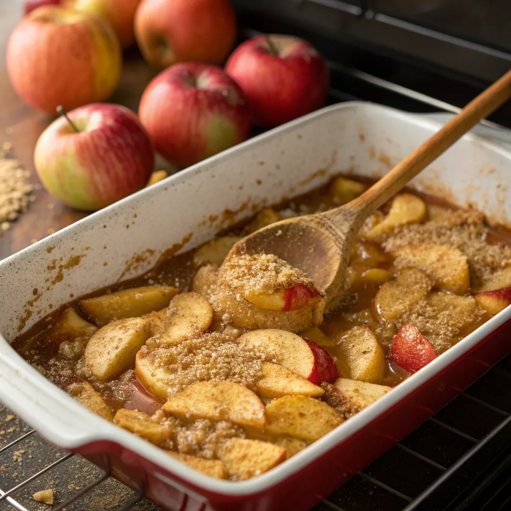 Classic Apple Crisp Dump Cake – Quick and Cozy Classic Apple Crisp Recipe 10 Cooking apple dump cake in skillet