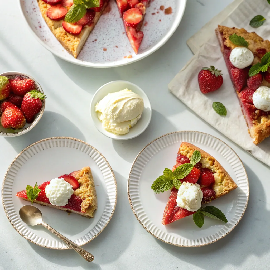 Strawberry Mint Dump Cake – Best Easy Dessert for Busy Weeknights 11 Sliced strawberry mint dump cake served with ice cream