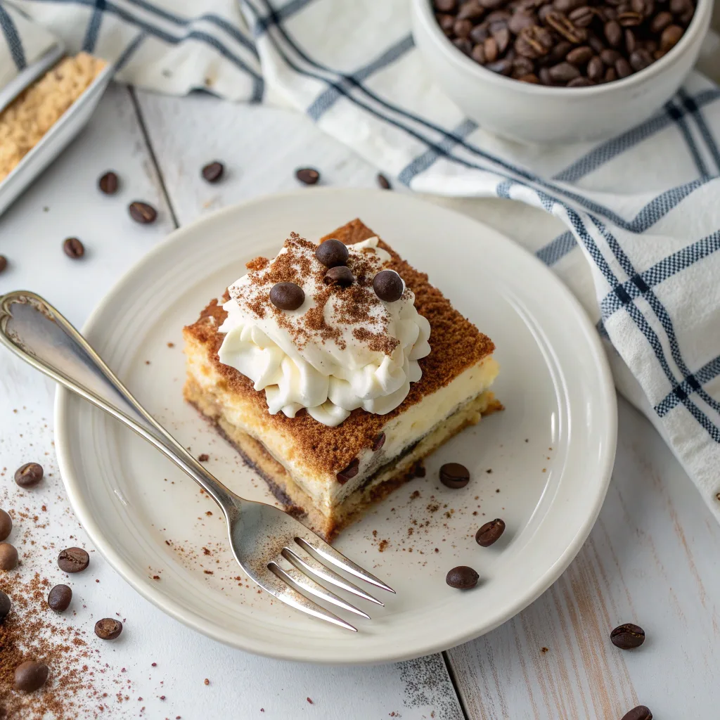 The Best Tiramisu-Inspired Dump Cake You’ll Make This Year 11 Finished Tiramisu-Inspired Dump Cake slice