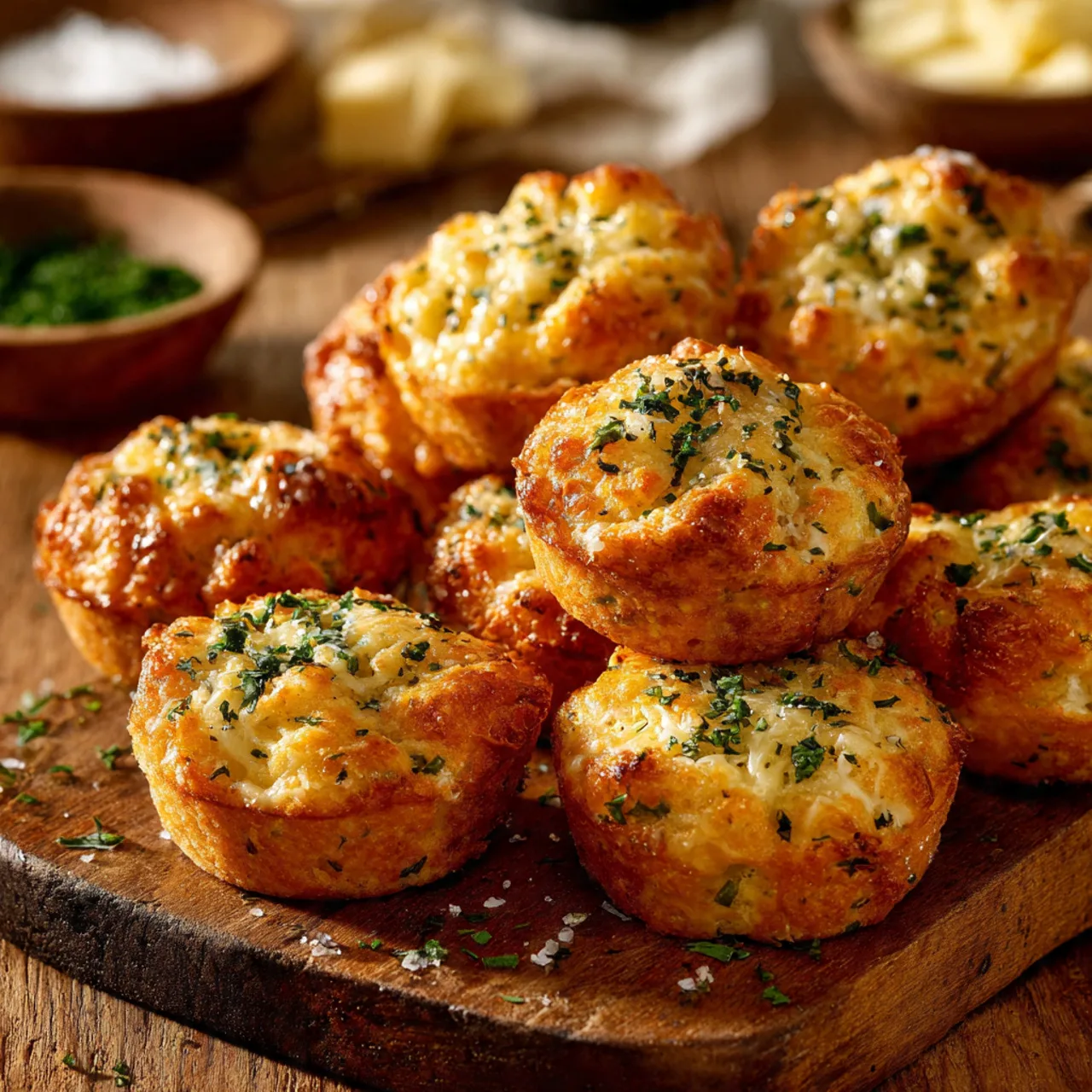 Savory cheese & herb dump cake bite on plate