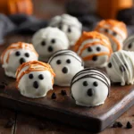 Ghost Oreo Balls decorated for Halloween