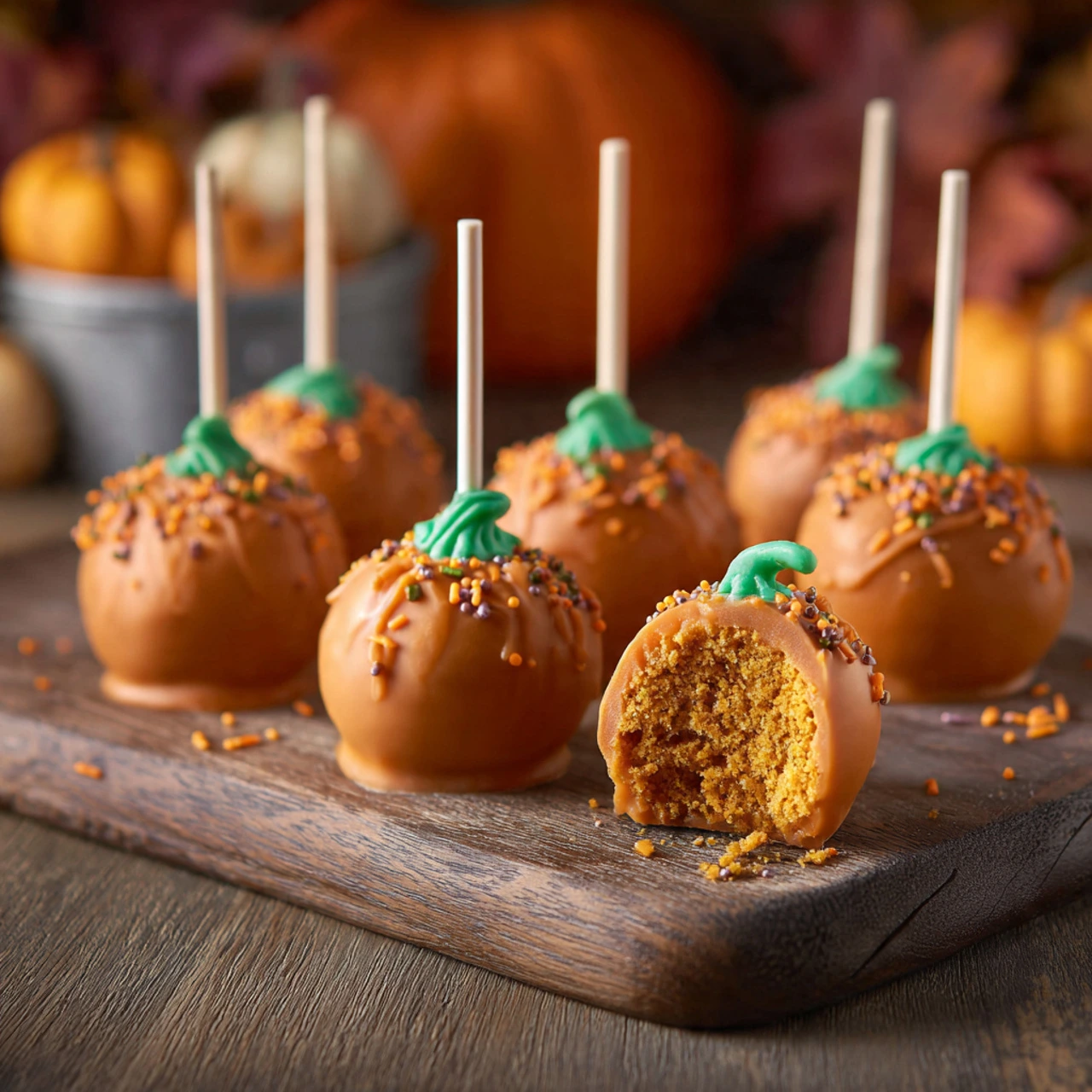 Halloween pumpkin cake pop close-up