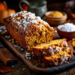 Sliced coconut pumpkin bread on wooden board