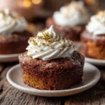 Mini Champagne-Infused Dump Cake Bite with whipped cream and gold dust