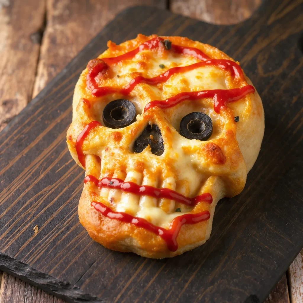 Close-up of mini skull pizza