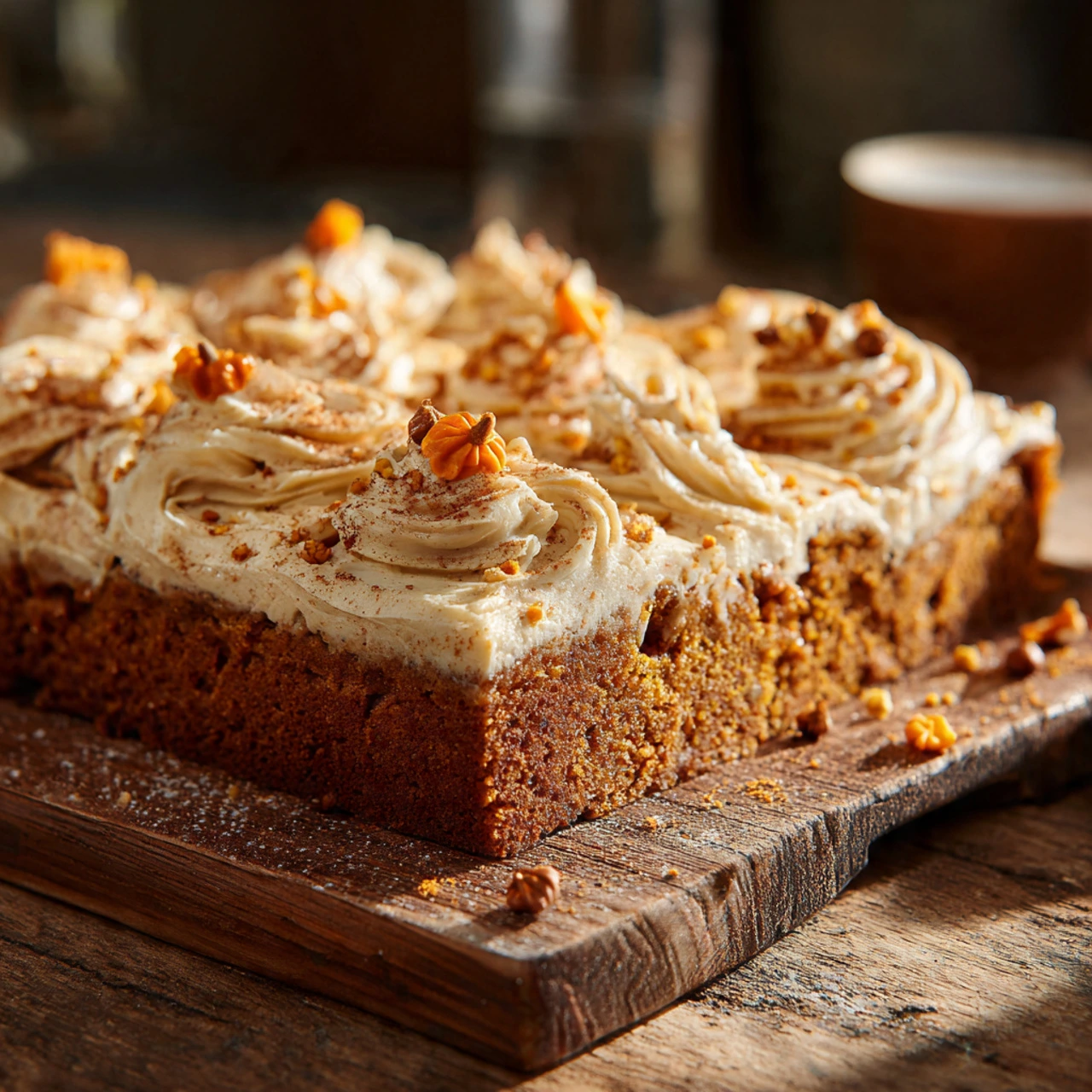 Graveyard Pumpkin Latte Sheet Cake for Chilling Halloween Parties 8 Halloween pumpkin latte sheet cake served on rustic board