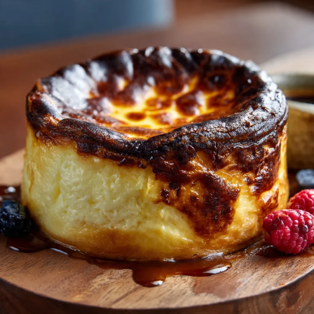 Slice of Burnt Basque Cheesecake with caramelized top