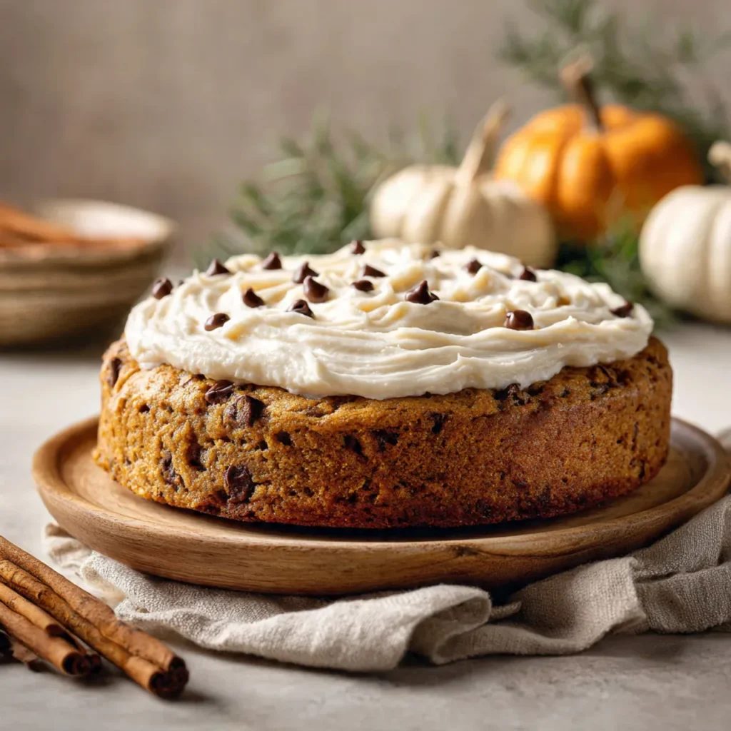 Slice of pumpkin cookie cake with chocolate chips