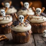 Close-up of skeleton cupcakes