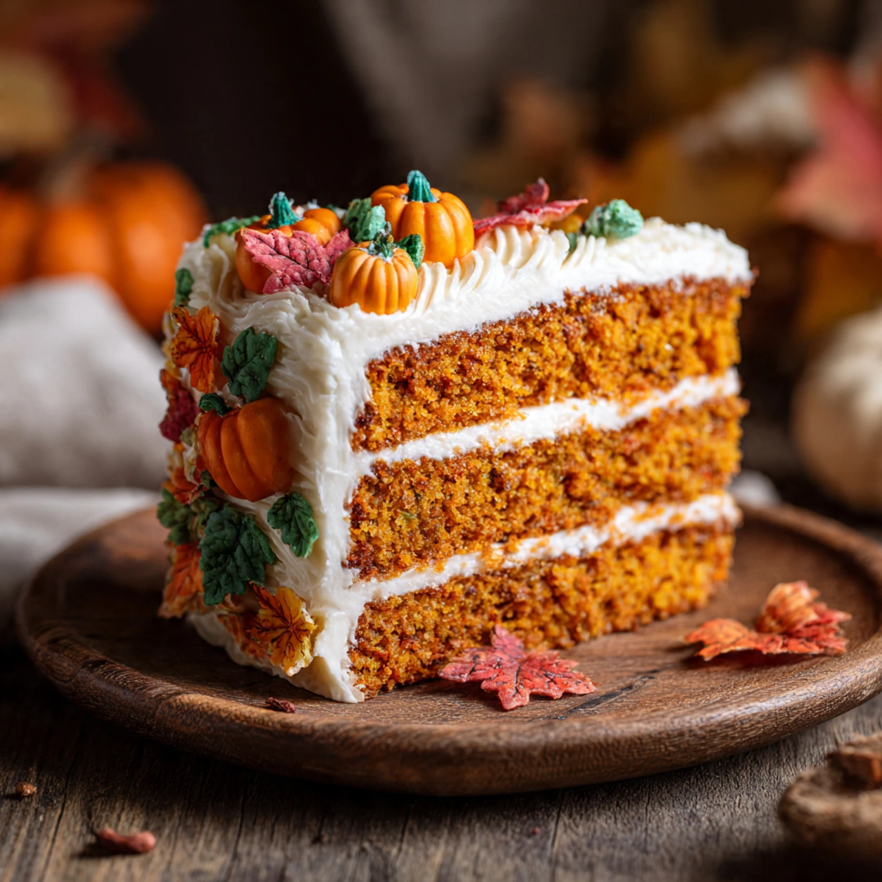 Classic Halloween pumpkin layer cake slice