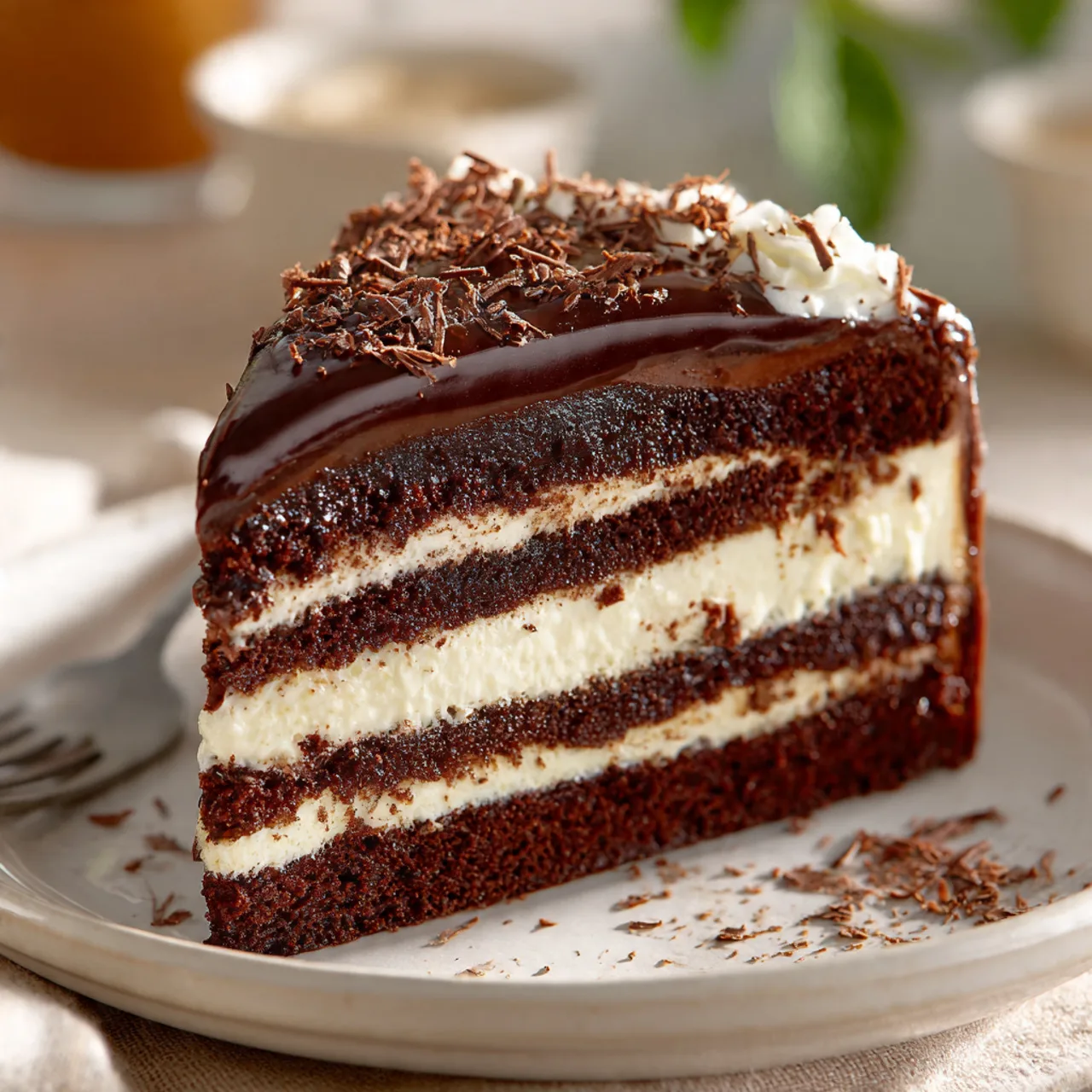 Vampire’s Decadent Tuxedo Cake – Sinfully Dark Chocolate Halloween Cake 8 Decadent tuxedo cake slice with chocolate and white mousse layers