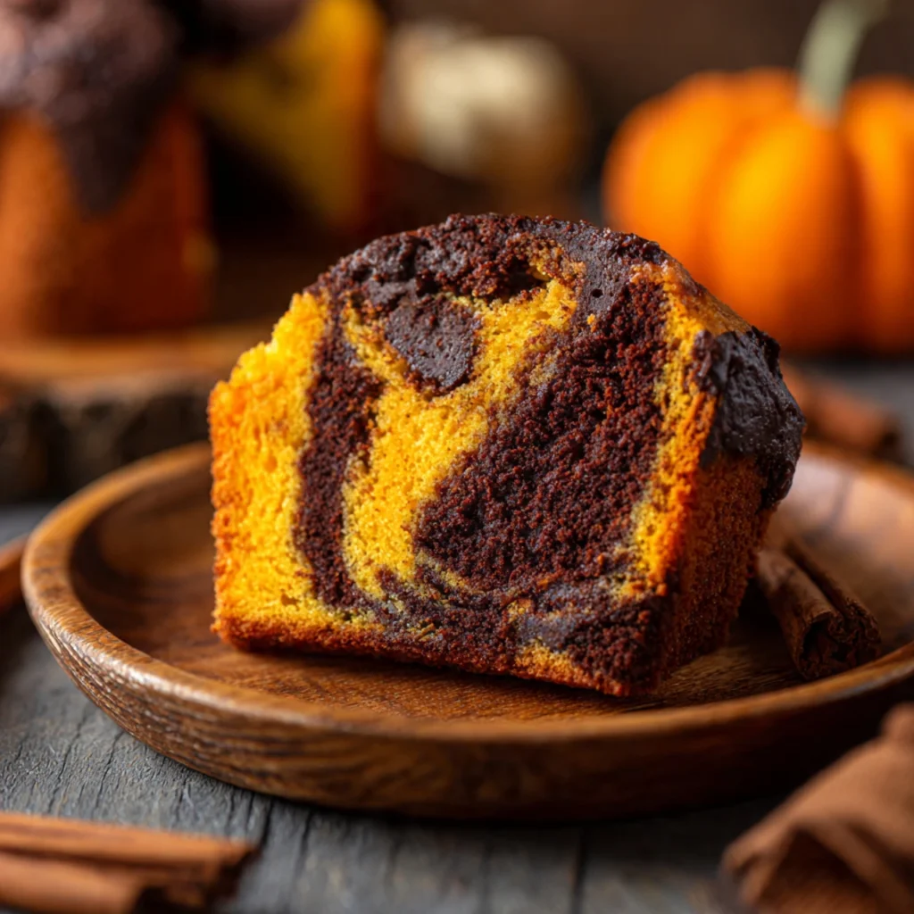 Halloween Pumpkin Chocolate Swirl Cake slice