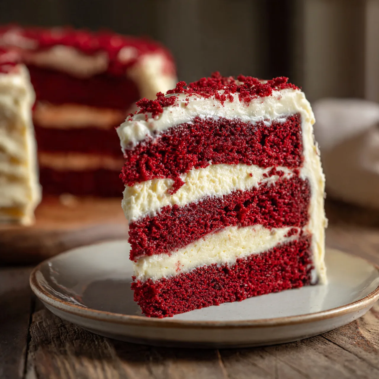 Red Velvet Cheesecake Layer Cake Recipe for a Decadent Dessert 8 Slice of red velvet cheesecake layer cake