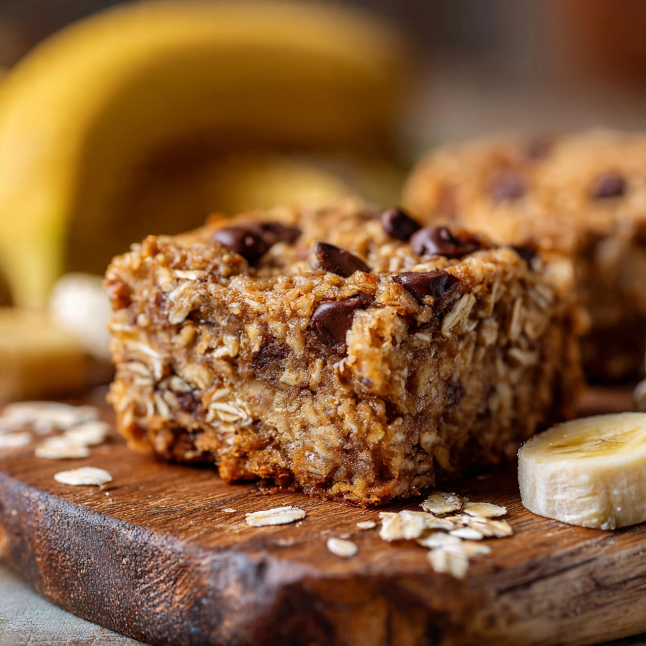 Close-up of energizing banana oatmeal bars