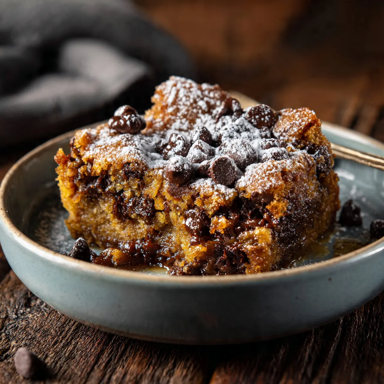 Chocolate chip gingerbread dump cake served warm