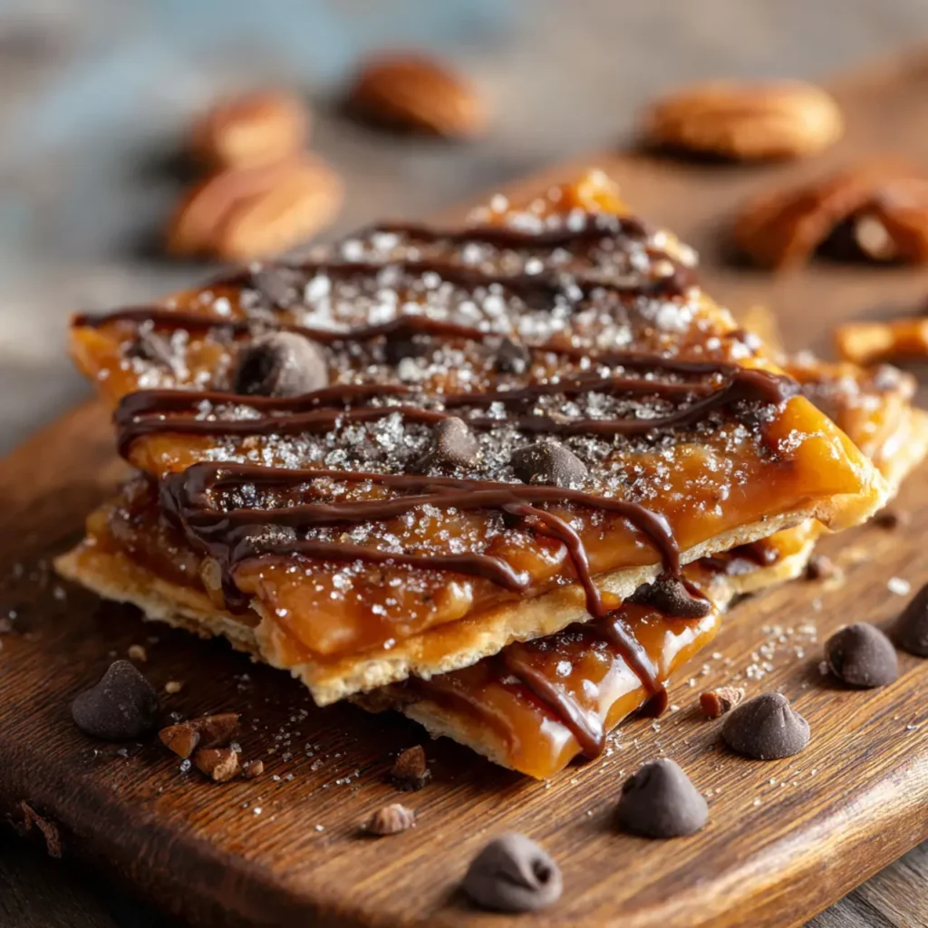 Close-up of churro saltine toffee square