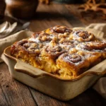 Pumpkin cinnamon roll dump cake served warm