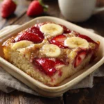 Vampire’s Strawberry Banana Dump Cake – Blood-Red Halloween Treat 12 Strawberry banana dump cake served in a blue dish