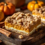 Pumpkin Cheesecake Bars Everyone Will Love 12 Close-up of pumpkin cheesecake bars with streusel topping