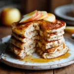 Fluffy apple cinnamon pancakes with butter and maple syrup