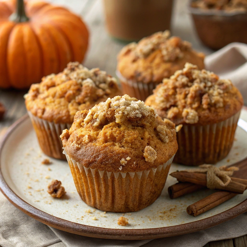 Jumbo pumpkin muffins with streusel topping