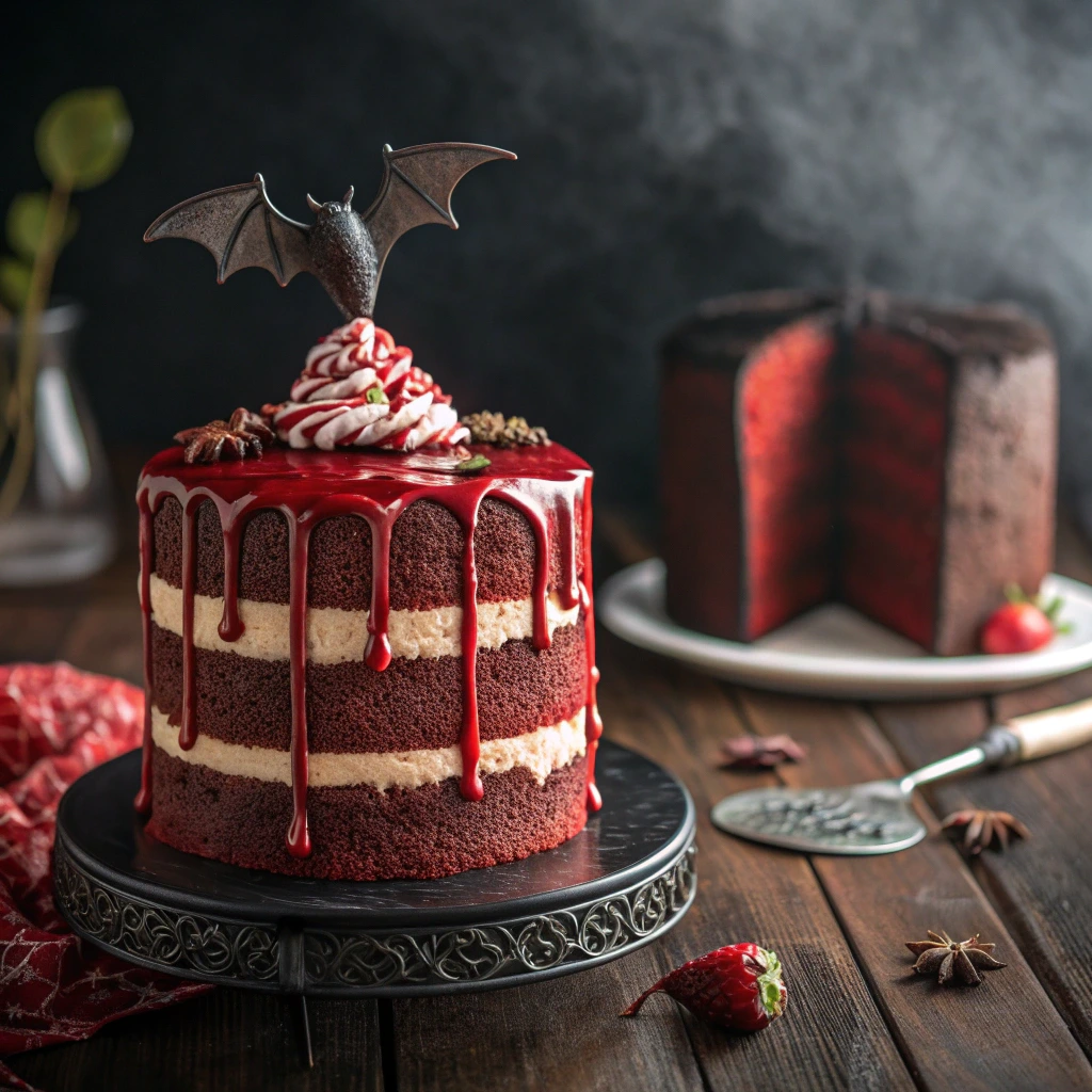 Halloween Vampire Blood Cake with vampire cake topper