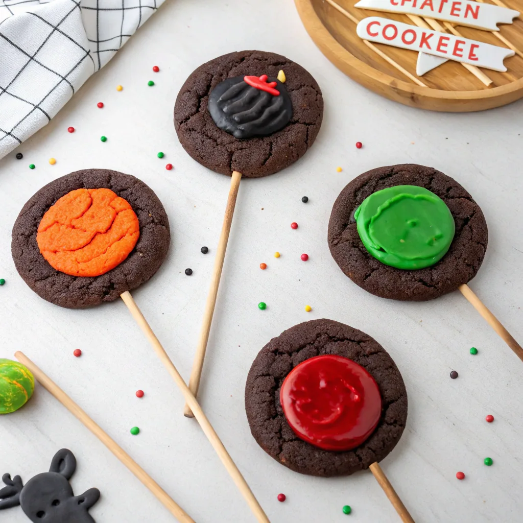 4 variations of slime filled halloween cookies