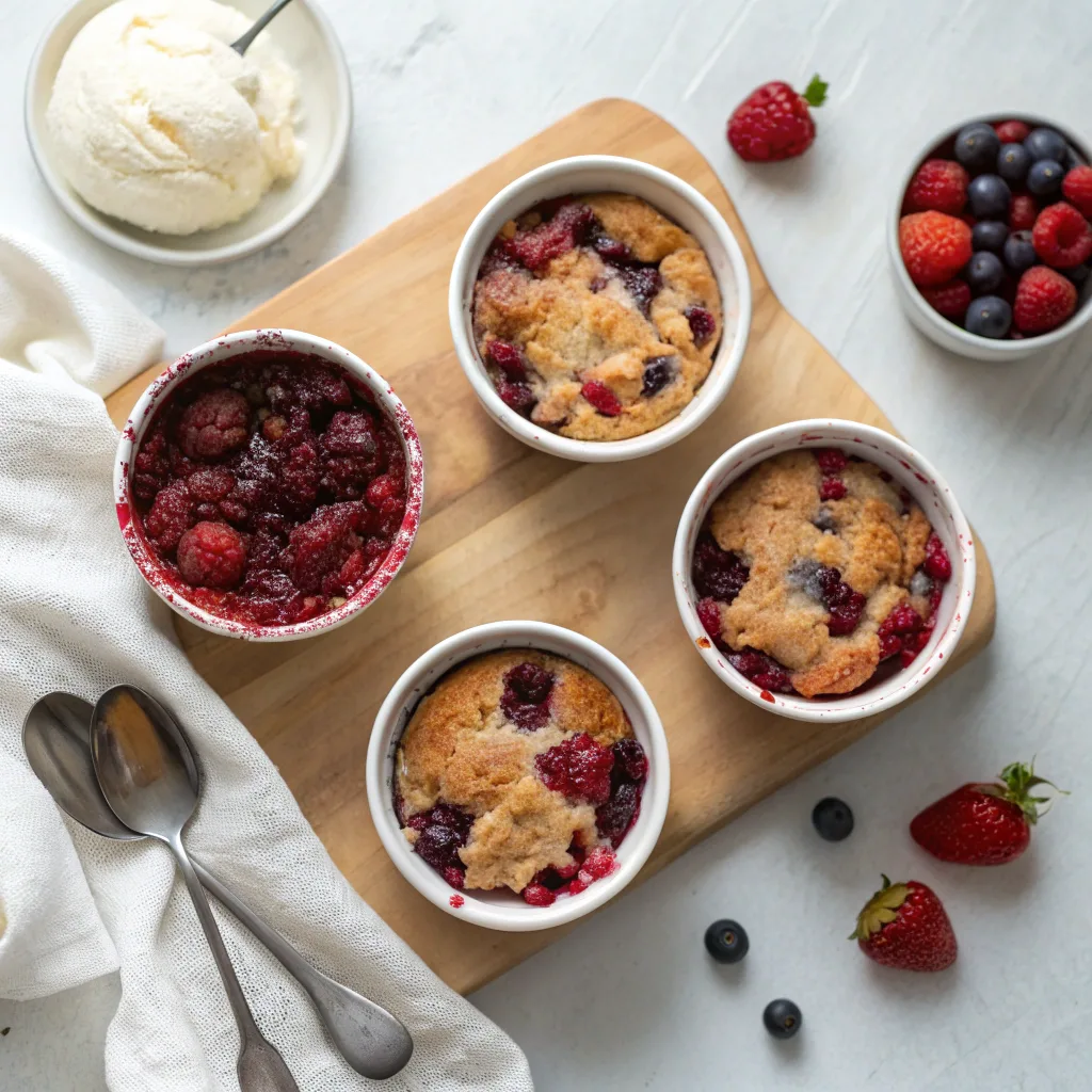 Four mini berry dump cake variations