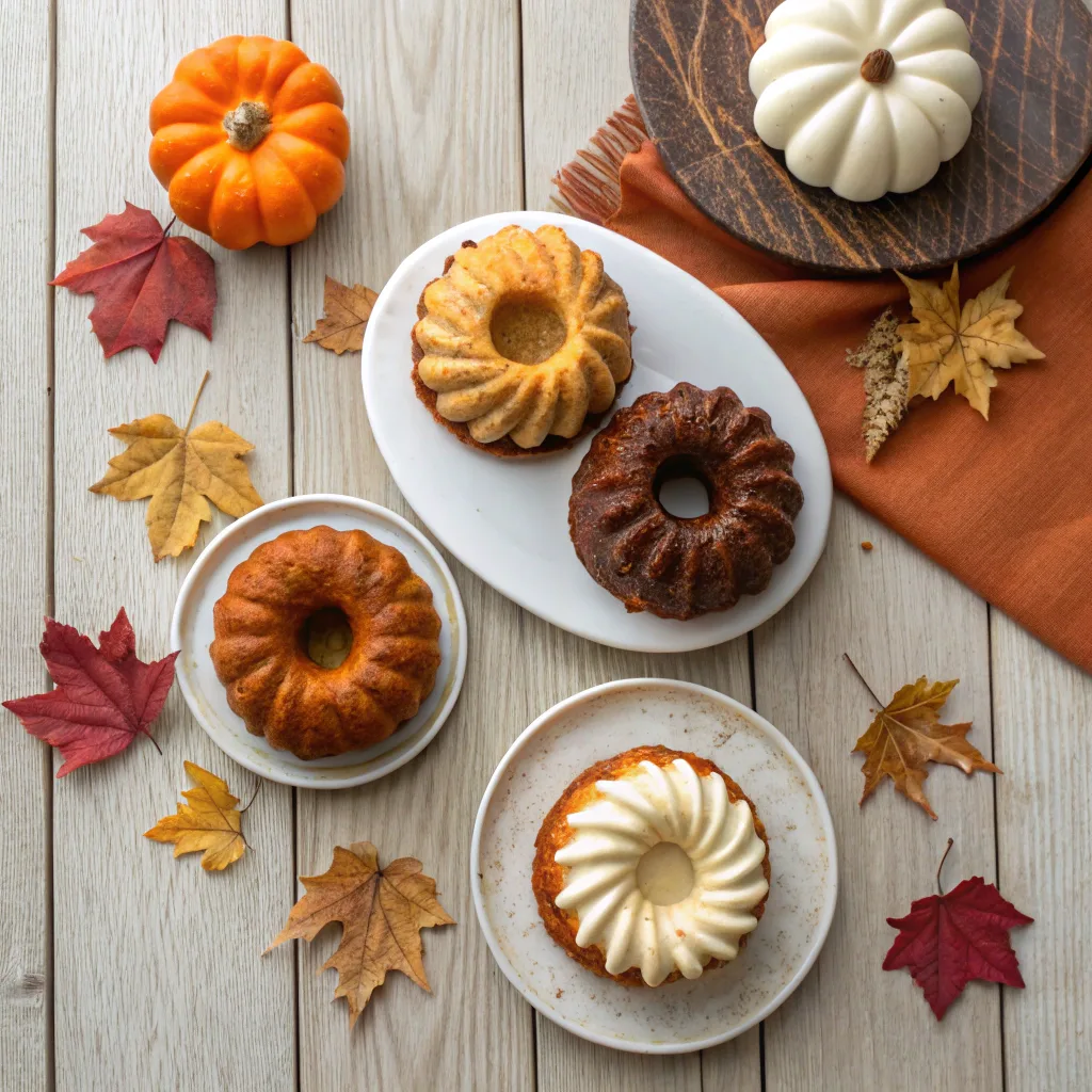 Four mini Bundt Pumpkin Cake variations