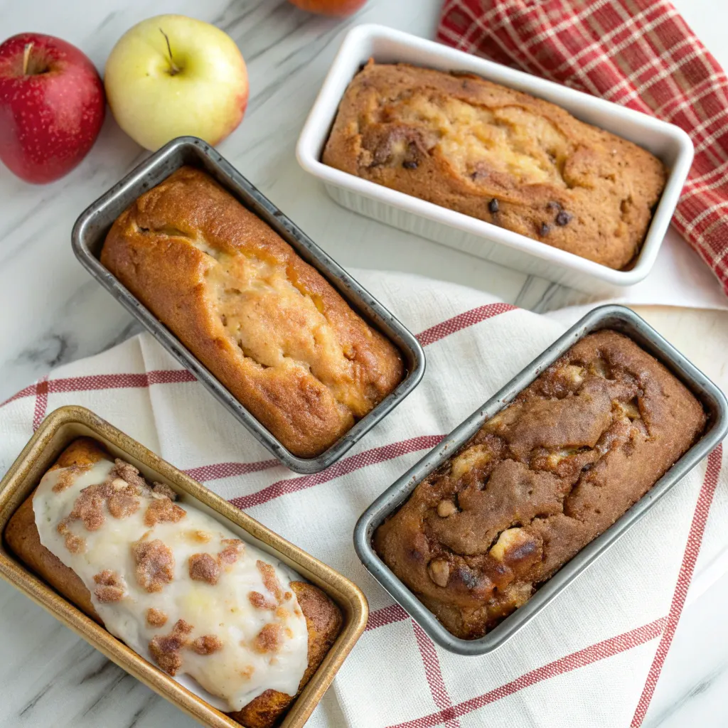 Four mini apple fritter bread loaves