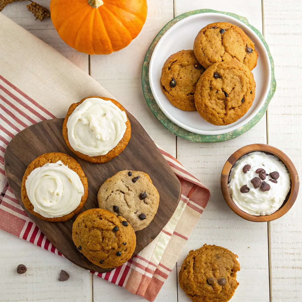 Four pumpkin cookie variations flat lay