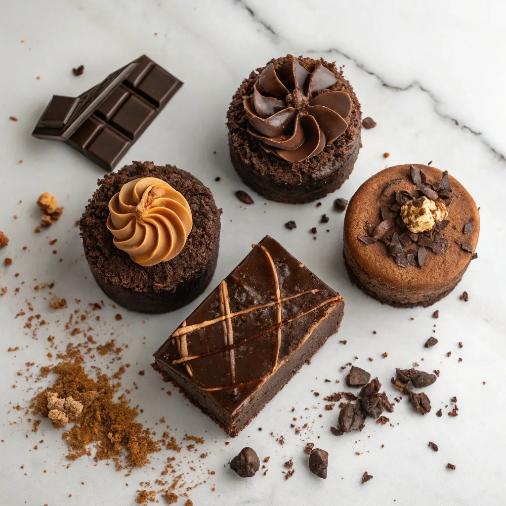 Four variations of decadent chocolate cake