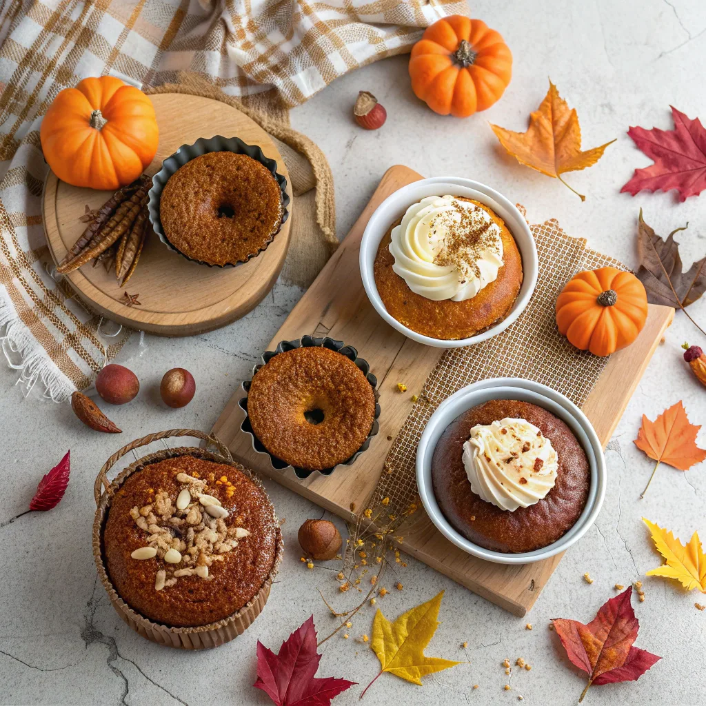 Halloween Pumpkin Spice Cake Made with Fresh Pumpkin 11 Pumpkin cake variations flat lay
