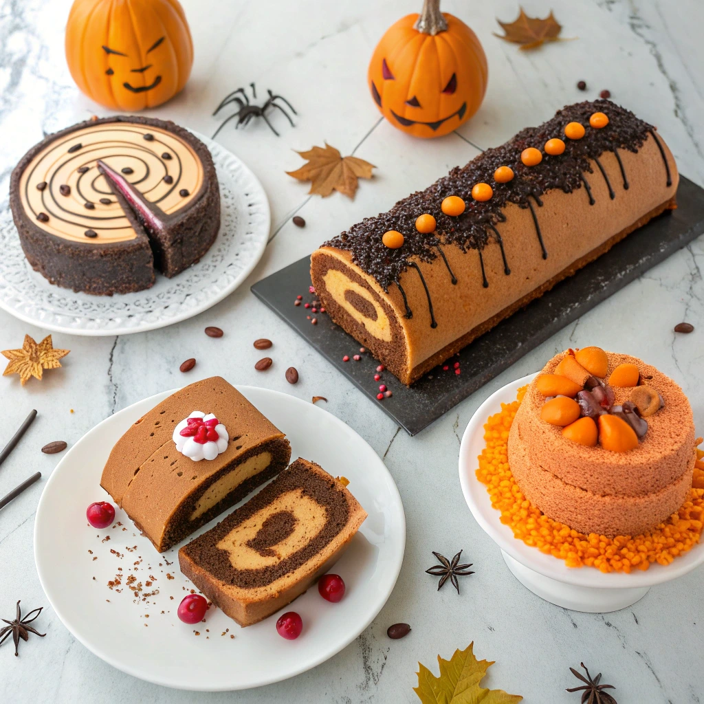Halloween pumpkin mousse cake variations