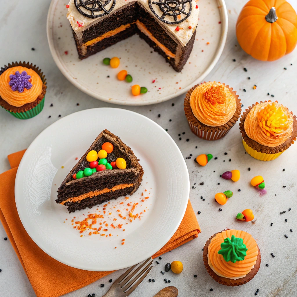 Mini Halloween dirt cake cups with Halloween cupcakes