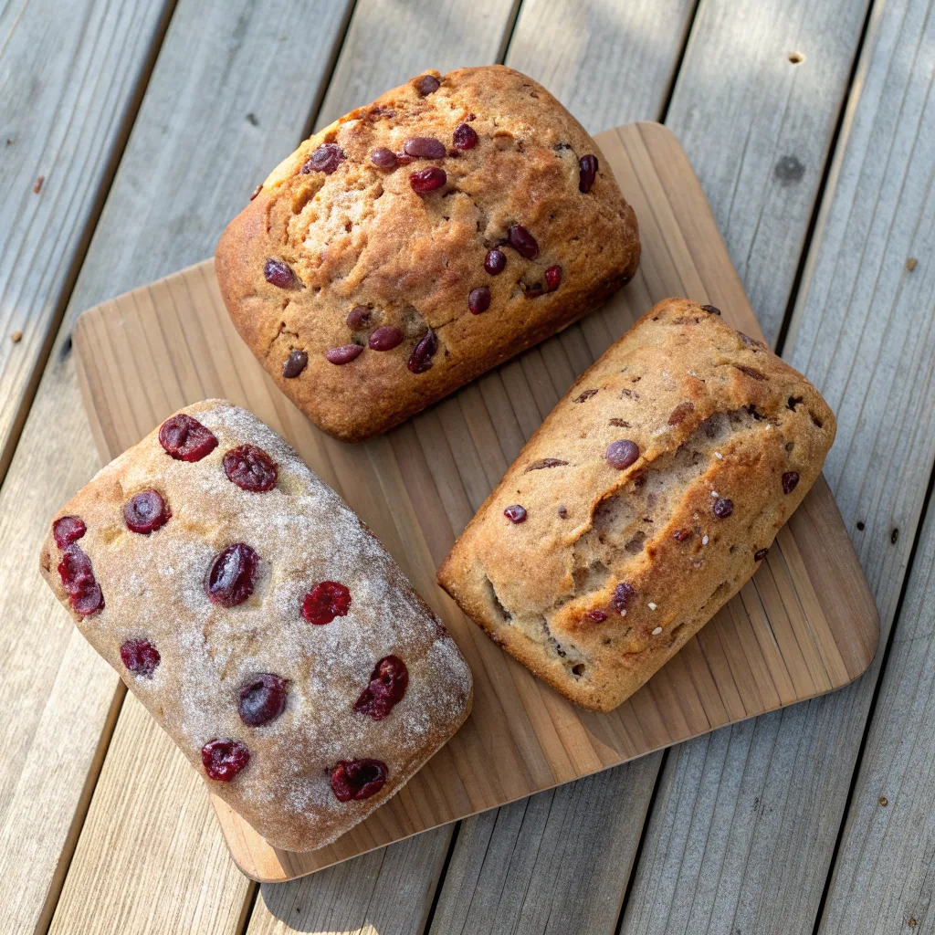 Variations of crusty cranberry nut no-knead bread
