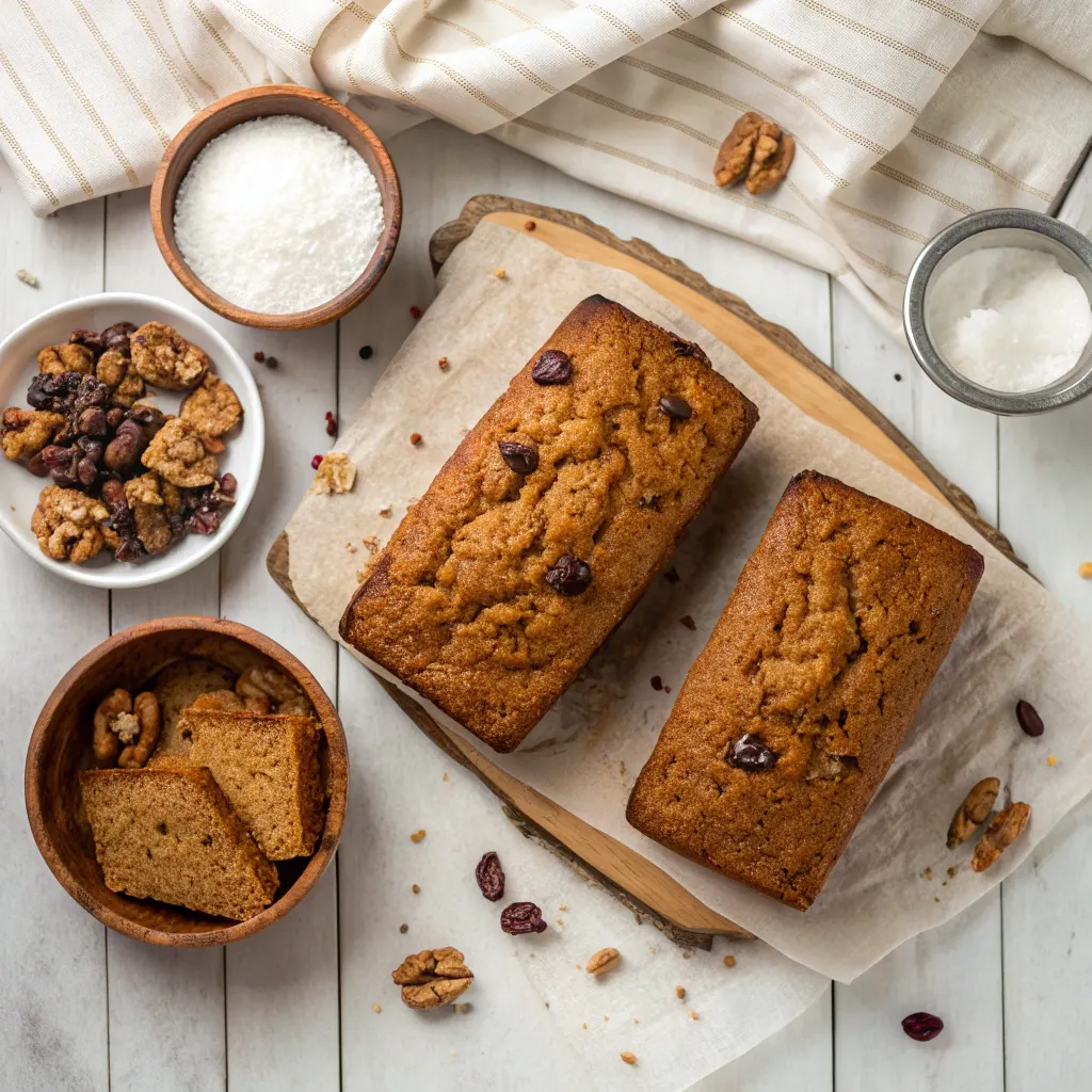 Three variations of coconut pumpkin bread
