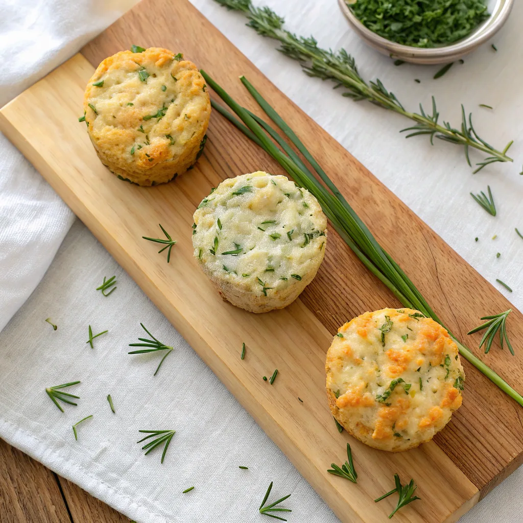 Variations of savory cheese & herb dump cake bites