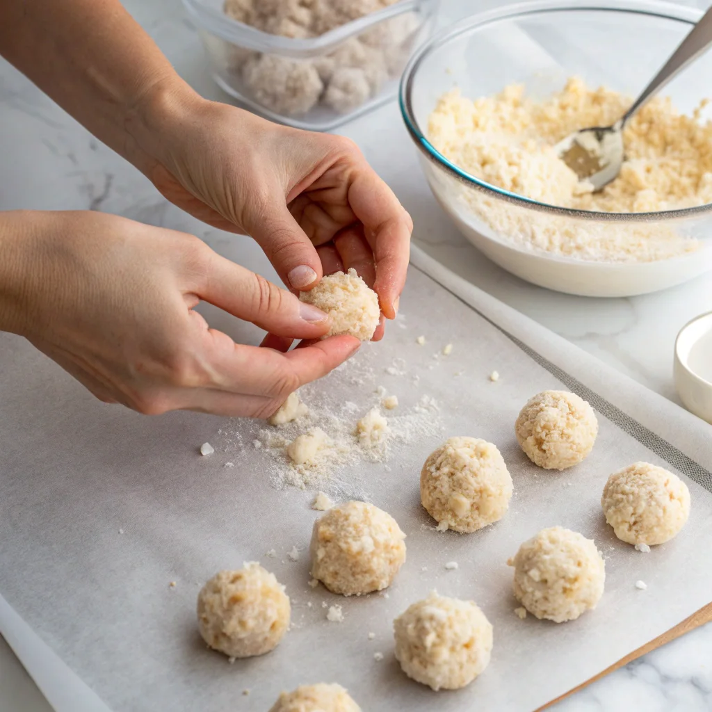 Creepy Coconut Ghosts – No-Bake Coconut Cream Balls for Halloween 10 Shaping coconut cream balls