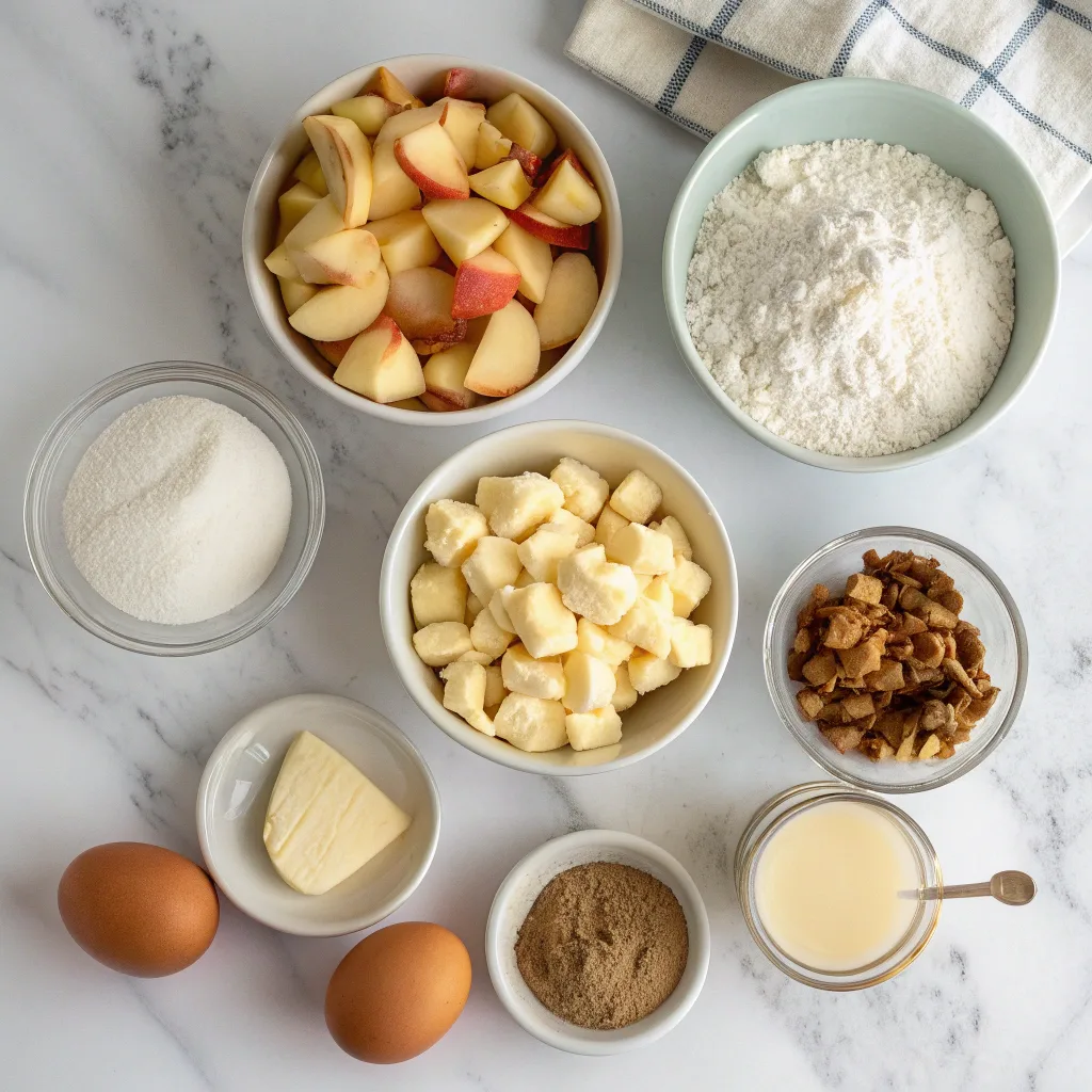 Ingredients for apple fritter bread laid out on countertop