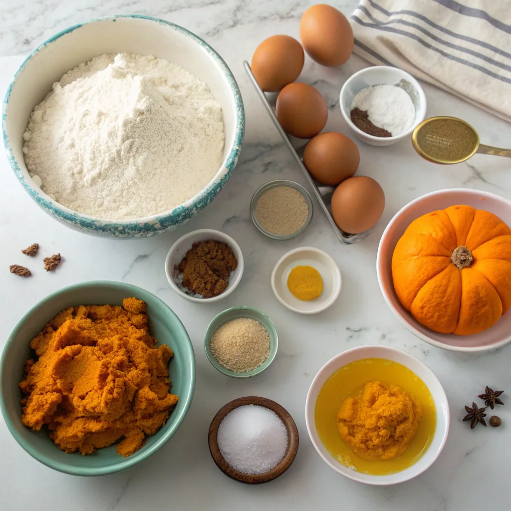 Ingredients for Bundt Pumpkin Cake laid out on counter