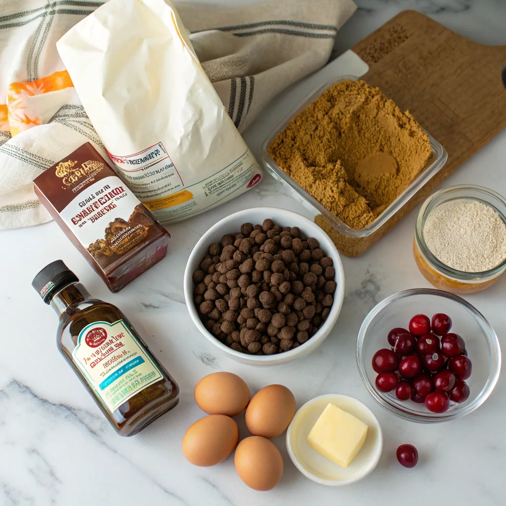 Ingredients for chocolate chip gingerbread dump cake