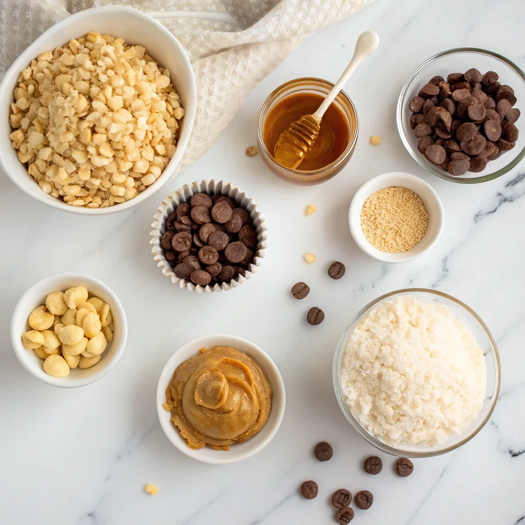 Ingredients for chocolate peanut butter rice krispie cups