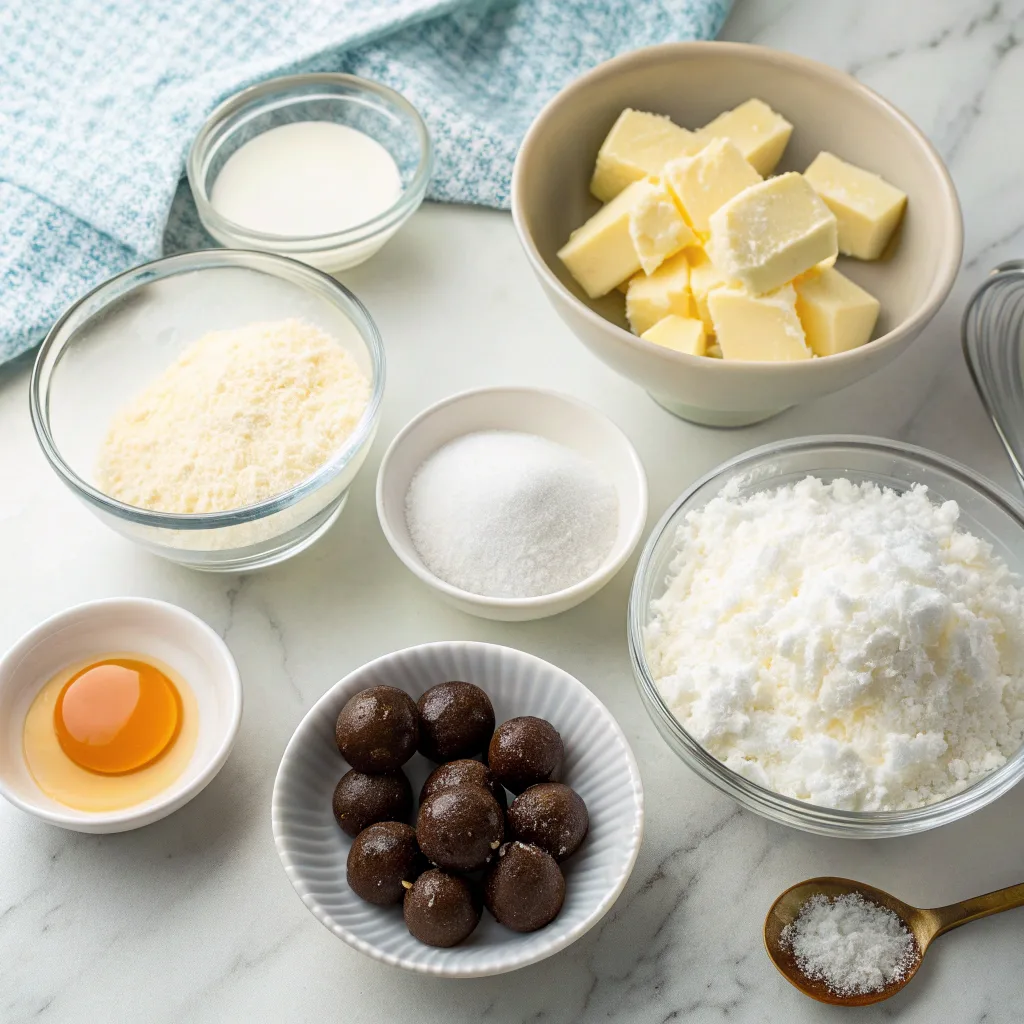 Ingredients for coconut cream balls recipe laid out