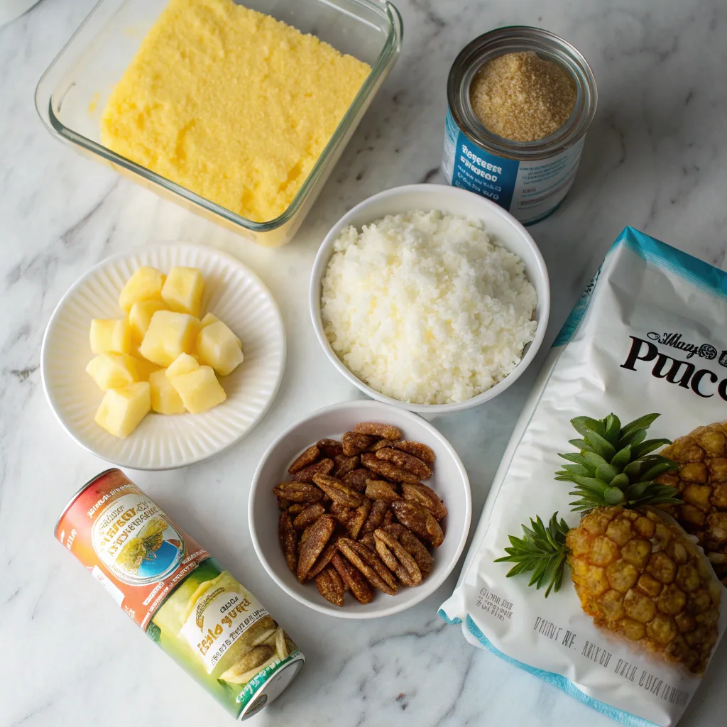Ingredients for coconut pineapple dump cake