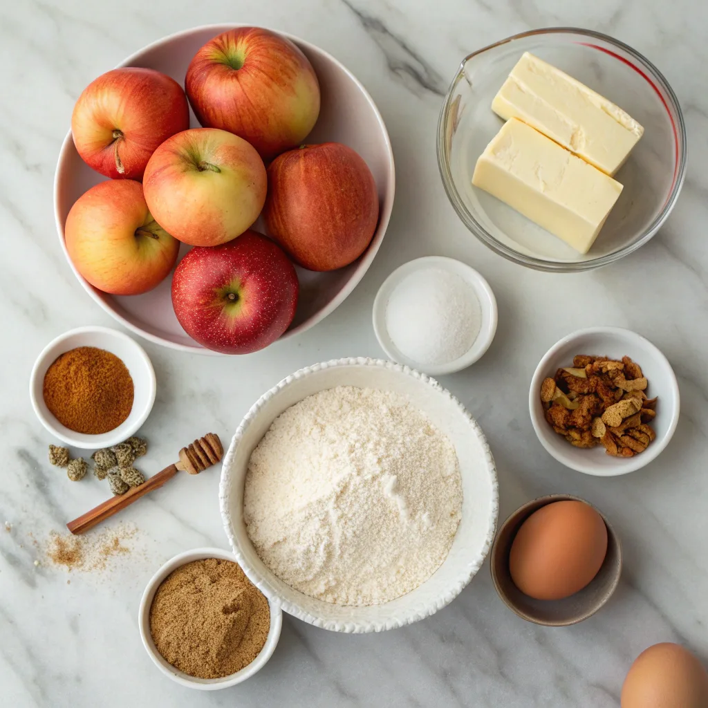 Ingredients for fresh apple cake