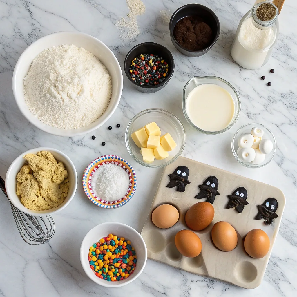 Ingredients for Halloween Ghost Vanilla Cake