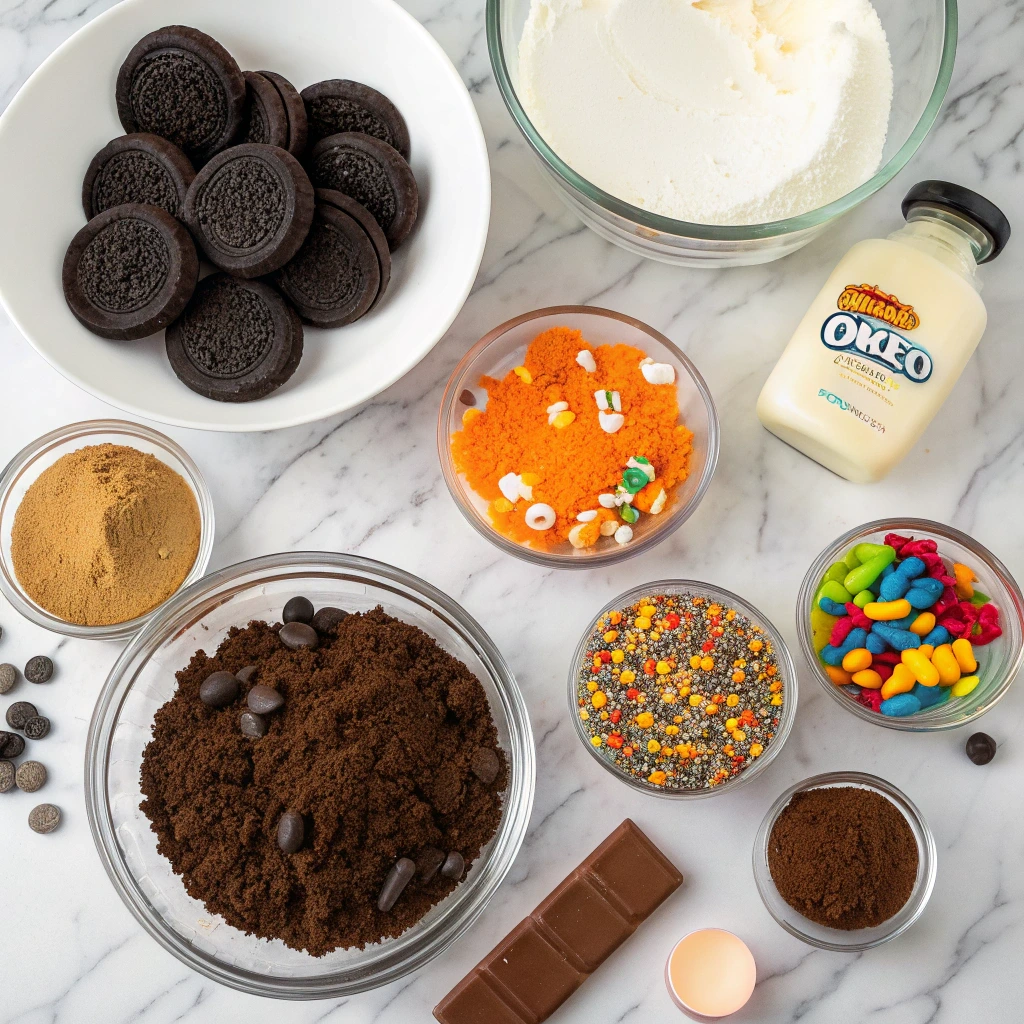 Ingredients for Halloween Graveyard Dirt Cake